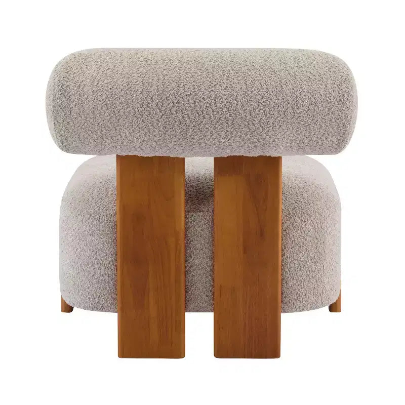 Fauteuil lounge moderne sans accoudoirs en tissu bouclé avec dossier roulé, fauteuil de lecture en bois massif pour salon, chambre à coucher
