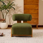 Fauteuil lounge moderne sans accoudoirs en tissu bouclé avec dossier roulé, fauteuil de lecture en bois massif pour salon, chambre à coucher