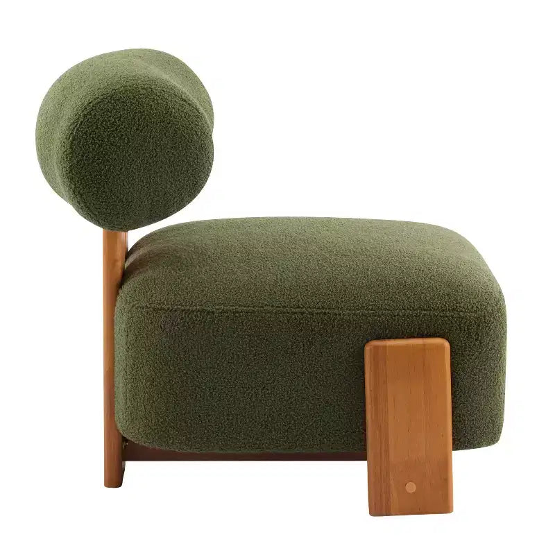 Fauteuil lounge moderne sans accoudoirs en tissu bouclé avec dossier roulé, fauteuil de lecture en bois massif pour salon, chambre à coucher