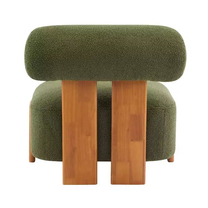 Fauteuil lounge moderne sans accoudoirs en tissu bouclé avec dossier roulé, fauteuil de lecture en bois massif pour salon, chambre à coucher