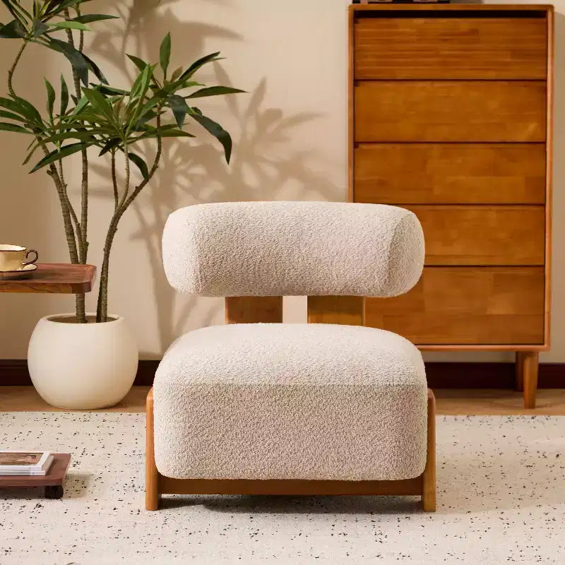 Okak Modern Boucle Armless Lounge Accent Chair with Rolled Backrest,Solid Wood Reading Chair for Living Room,Bedroom
