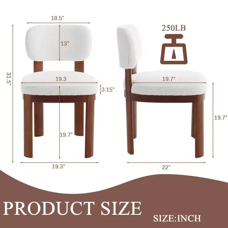 Lot de 2 chaises de salle à manger modernes en bois avec sièges rembourrés doux, chaises d'appoint élégantes sans accoudoirs pour la cuisine ou la salle à manger