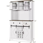 Meuble Bar Armoire à Vin Haute de 72 po avec Porte et Support à Verres, Buffet Vaisselier Autonome avec Rangement Fermé pour Cuisine et Salon, Blanc