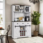 Meuble Bar Armoire à Vin Haute de 72 po avec Porte et Support à Verres, Buffet Vaisselier Autonome avec Rangement Fermé pour Cuisine et Salon, Blanc