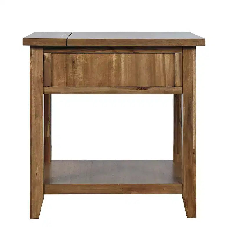 Table de Chevet Rustique Transitoire en Bois Claremont avec Rangement et Chargeur USB
