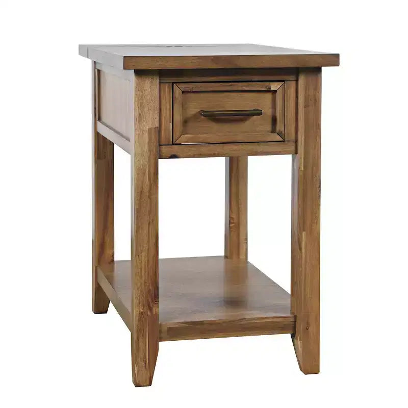 Table de Chevet Rustique Transitoire en Bois Claremont avec Rangement et Chargeur USB