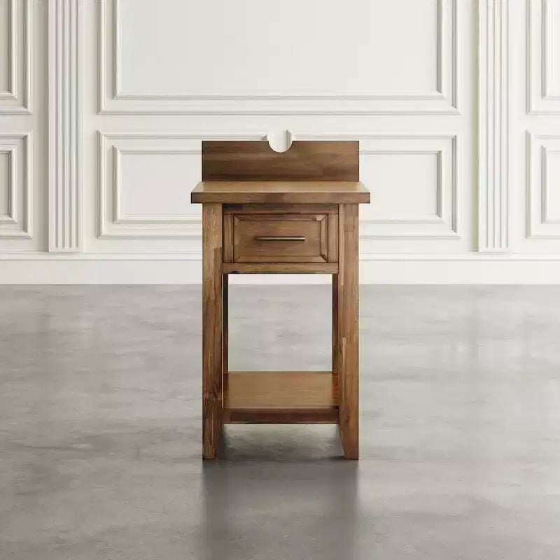 Table de Chevet Rustique Transitoire en Bois Claremont avec Rangement et Chargeur USB