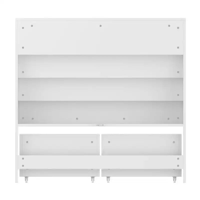 Étagère de rangement blanche pour enfants, meuble de rangement pour jouets, porte coulissante + bacs roulants + étagères multi-niveaux