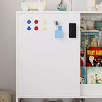 Étagère de rangement blanche pour enfants, meuble de rangement pour jouets, porte coulissante + bacs roulants + étagères multi-niveaux