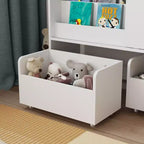 Étagère de rangement blanche pour enfants, meuble de rangement pour jouets, porte coulissante + bacs roulants + étagères multi-niveaux