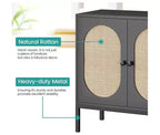 Bahut de salle à manger, meuble de rangement en bois avec portes en rotin naturel, bahut à double couche avec pieds en métal massif, pour couloir, salon