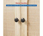 Bahut de salle à manger, meuble de rangement en bois avec portes en rotin naturel, bahut à double couche avec pieds en métal massif, pour couloir, salon