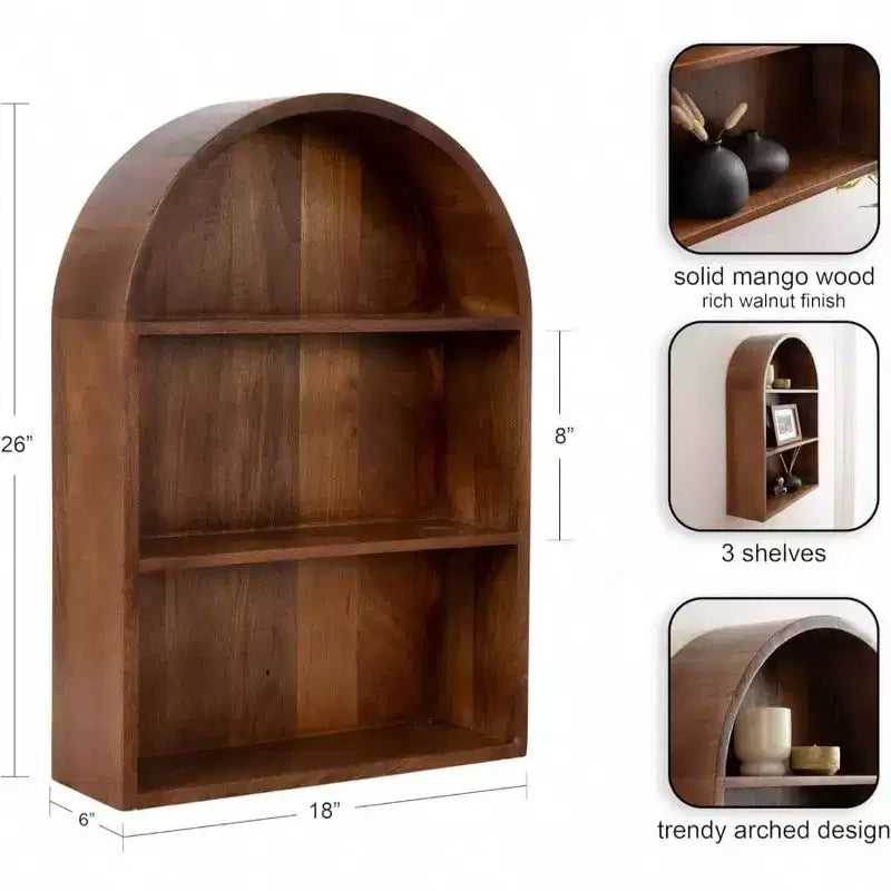 Étagère murale arquée moderne 18x 26 Noyer Marron Arches de transition au-dessus des toilettes Étagères de rangement d'entrée