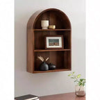 Étagère murale arquée moderne 18x 26 Noyer Marron Arches de transition au-dessus des toilettes Étagères de rangement d'entrée