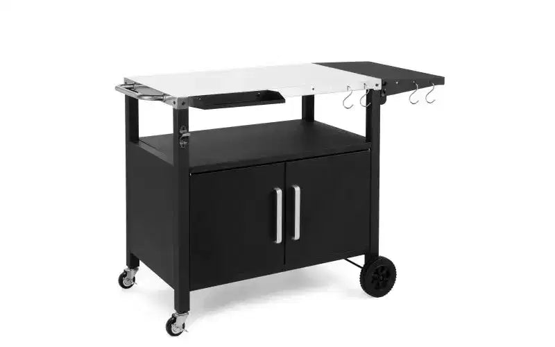 Karl Home Outdoor Rolling Grill Cart with Storage with Wheels Hooks Foldable Top