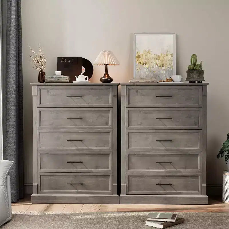 Commode de chambre à coucher 4/5 tiroirs de style campagnard, Grande commode avec poignées en métal, Meuble TV rustique en bois, pour salon, couloir