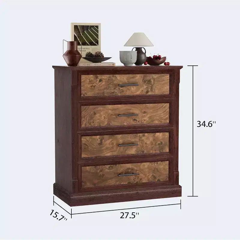 Commode de chambre à coucher 4/5 tiroirs de style campagnard, Grande commode avec poignées en métal, Meuble TV rustique en bois, pour salon, couloir