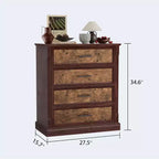 Commode de chambre à coucher 4/5 tiroirs de style campagnard, Grande commode avec poignées en métal, Meuble TV rustique en bois, pour salon, couloir