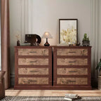 Commode de chambre à coucher 4/5 tiroirs de style campagnard, Grande commode avec poignées en métal, Meuble TV rustique en bois, pour salon, couloir