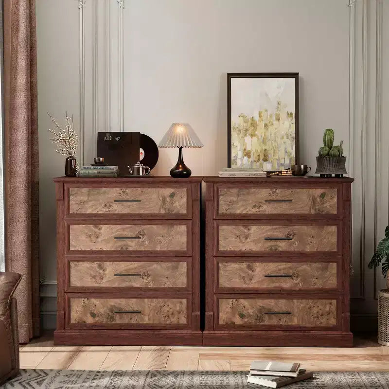 Commode de chambre à coucher 4/5 tiroirs de style campagnard, Grande commode avec poignées en métal, Meuble TV rustique en bois, pour salon, couloir
