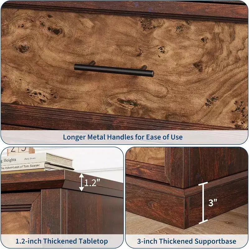 Commode de chambre à coucher 4/5 tiroirs de style campagnard, Grande commode avec poignées en métal, Meuble TV rustique en bois, pour salon, couloir