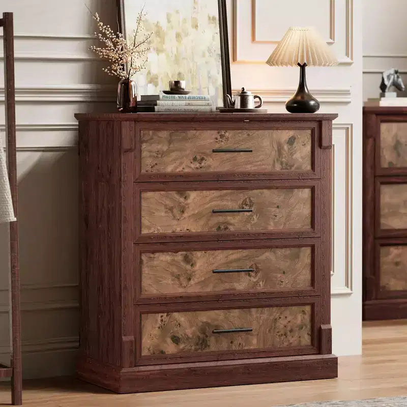 Farmhouse 4/5 Drawer Dresser for Bedroom, Tall Chest of Drawers with Metal Handles, Rustic Wooden Dresser TV Stand, for Living Room, Hallway