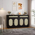 60'' Rattan Sideboard, Sideboard Cabinet with 2 Drawers 4 Rattan Doors, Buffet Cabinet with Adjustable Shelves for Dining Room,Living Room,EntryWay