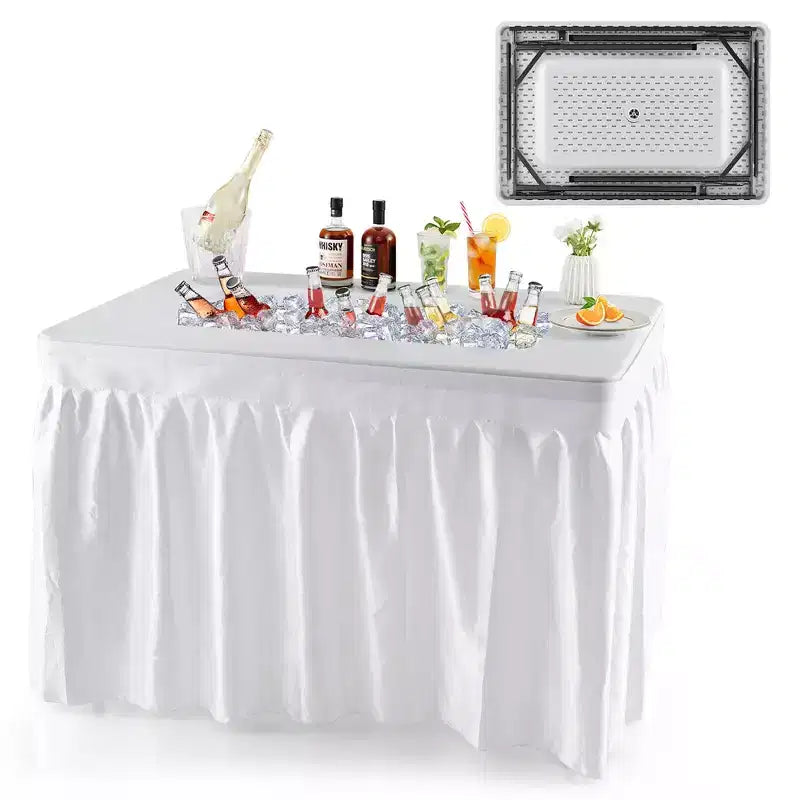 Costway 4FT Folding Ice Bin Table Outdoor Ice Cooler Table w/ Matching Skirt Party BBQ