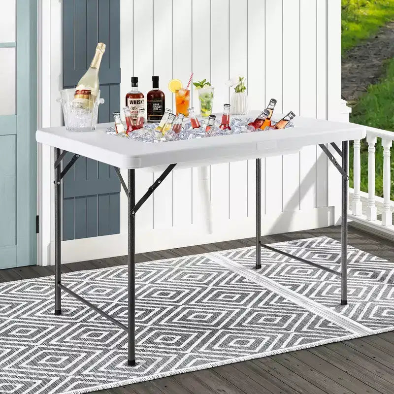 Table pliante glacière de 1,2 m avec jupe assortie pour fêtes et barbecues