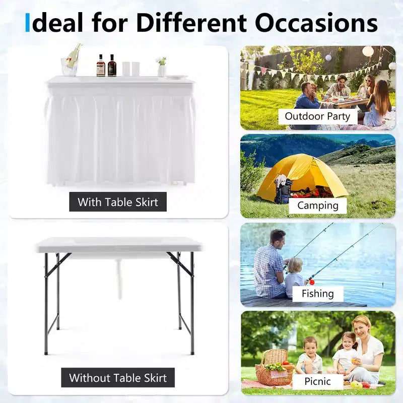 Table pliante glacière de 1,2 m avec jupe assortie pour fêtes et barbecues