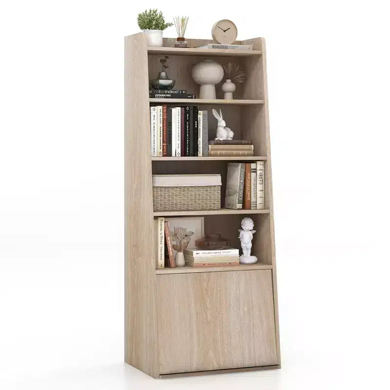 Costway 6-tier Bookcase w/ 2 Adjustable Shelves Filp-up Door 5 Open Shelves Bedroom
