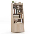 Costway 6-tier Bookcase w/ 2 Adjustable Shelves Filp-up Door 5 Open Shelves Bedroom