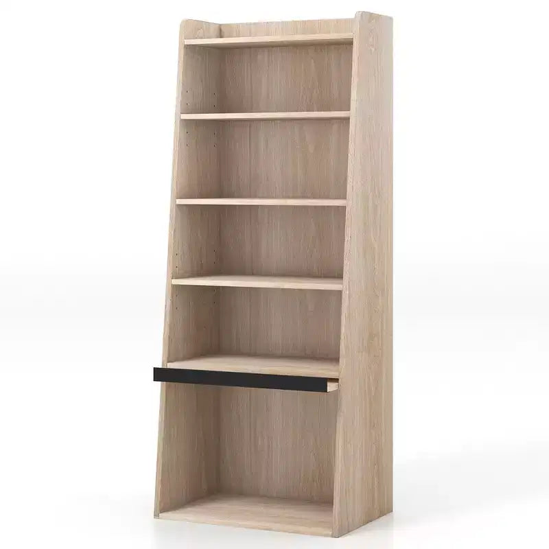 Bibliothèque à 6 niveaux avec 2 étagères réglables, porte relevable et 5 étagères ouvertes pour chambre à coucher