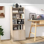 Bibliothèque à 6 niveaux avec 2 étagères réglables, porte relevable et 5 étagères ouvertes pour chambre à coucher