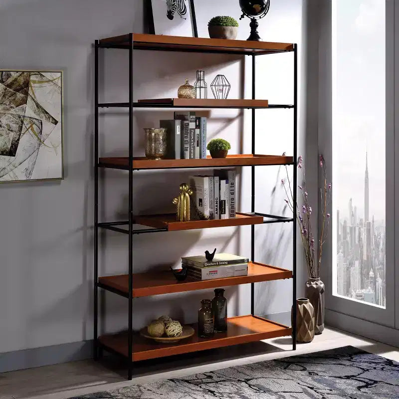 GDFStudio Bryn 70'' Tall Modern 6-Tier Honey Oaken Bookshelf