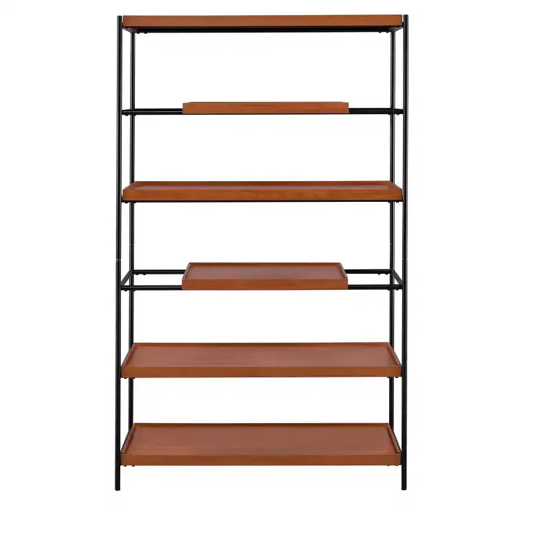 Bibliothèque Bryn de 178 cm de haut, moderne, à 6 niveaux, couleur chêne miel