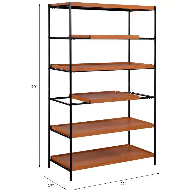 Bibliothèque Bryn de 178 cm de haut, moderne, à 6 niveaux, couleur chêne miel