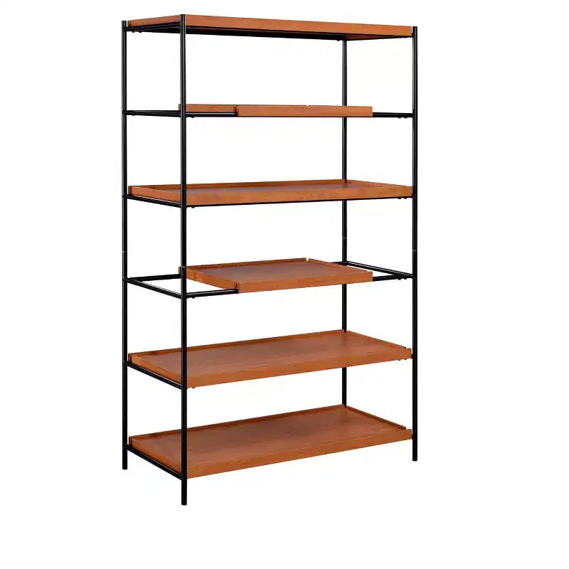 Bibliothèque Bryn de 178 cm de haut, moderne, à 6 niveaux, couleur chêne miel