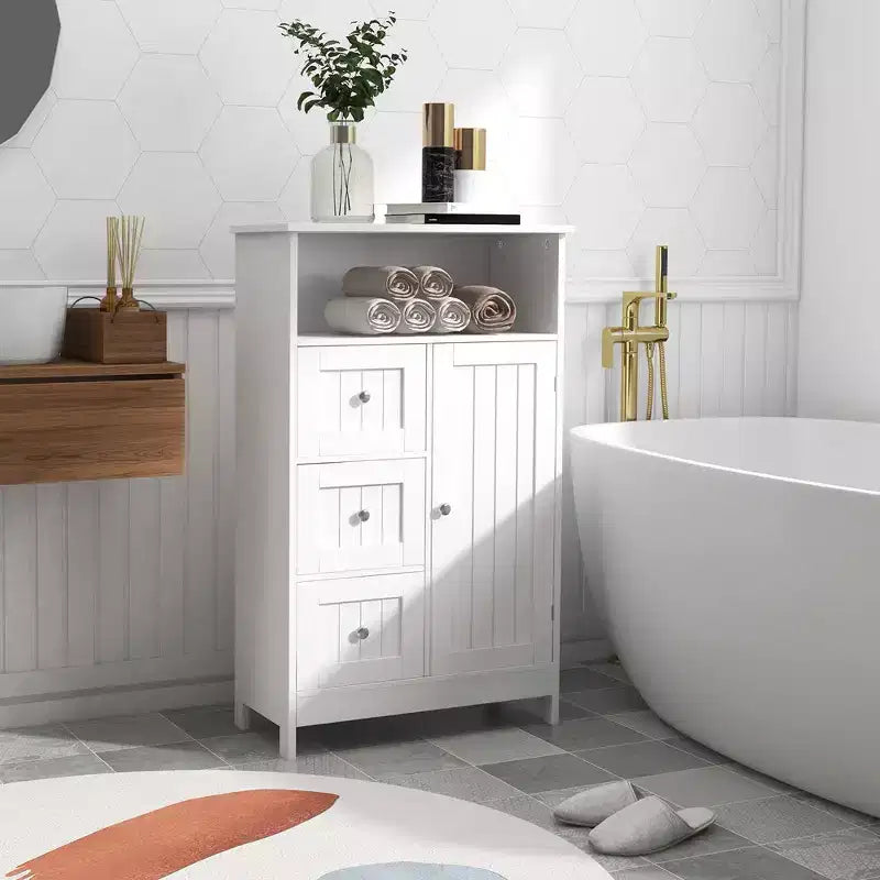 Bathroom Storage Cabinet, Freestanding Storage Organizer with 3 Drawers, Wooden Floor Cabinet for Living Room Bathroom Kitchen Entryway