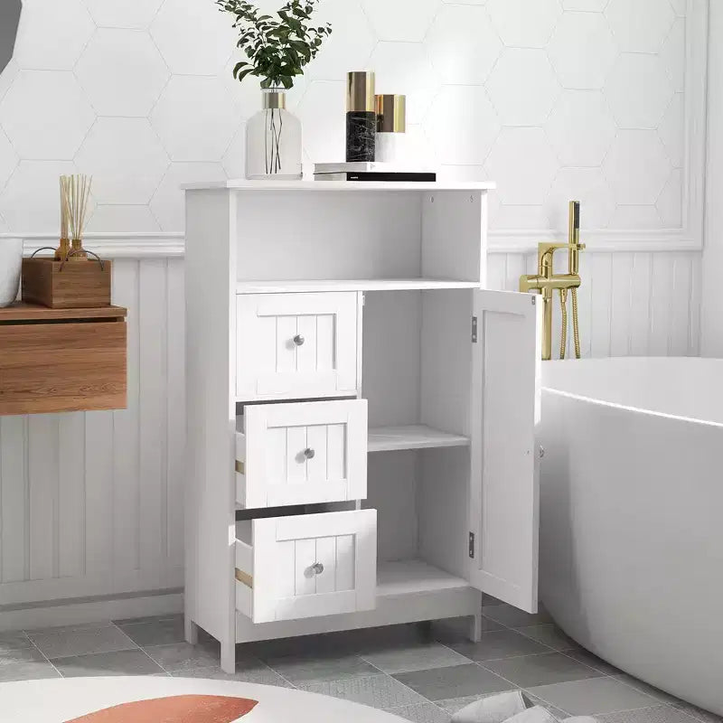 Meuble de rangement pour salle de bain, Organisateur de rangement autonome avec 3 tiroirs, Armoire de sol en bois pour salon, salle de bain, cuisine, entrée