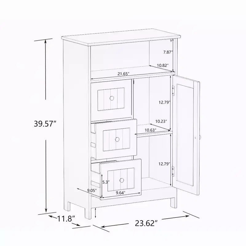 Meuble de rangement pour salle de bain, Organisateur de rangement autonome avec 3 tiroirs, Armoire de sol en bois pour salon, salle de bain, cuisine, entrée