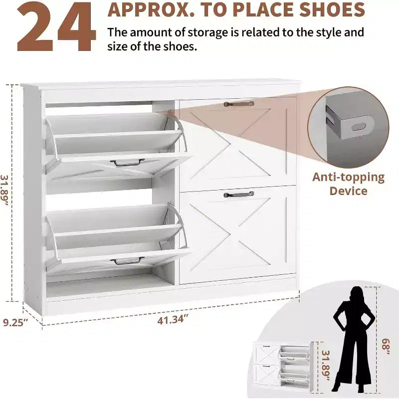 Meuble de rangement pour chaussures d'entrée en rotin à 4 tiroirs, organiseur autonome, blanc