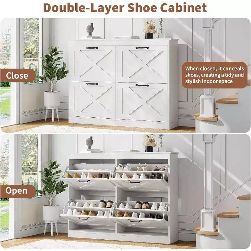 Meuble de rangement pour chaussures d'entrée en rotin à 4 tiroirs, organiseur autonome, blanc