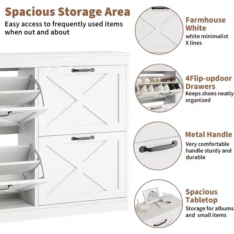 Meuble de rangement pour chaussures d'entrée en rotin à 4 tiroirs, organiseur autonome, blanc