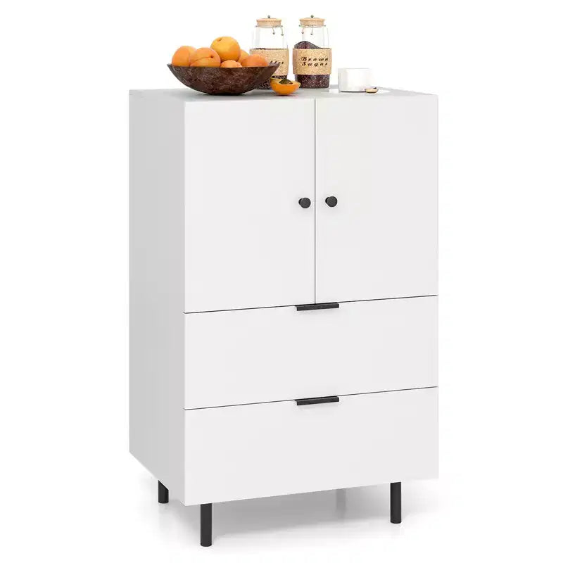 Costway 2-Door Serving Cupboard w/ Drawers & Storage Cabinet Metal Legs for Living Room