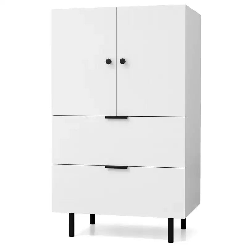 Buffet 2 portes avec tiroirs et meuble de rangement, pieds en métal, pour salon