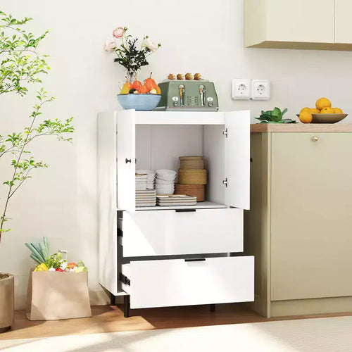 Buffet 2 portes avec tiroirs et meuble de rangement, pieds en métal, pour salon