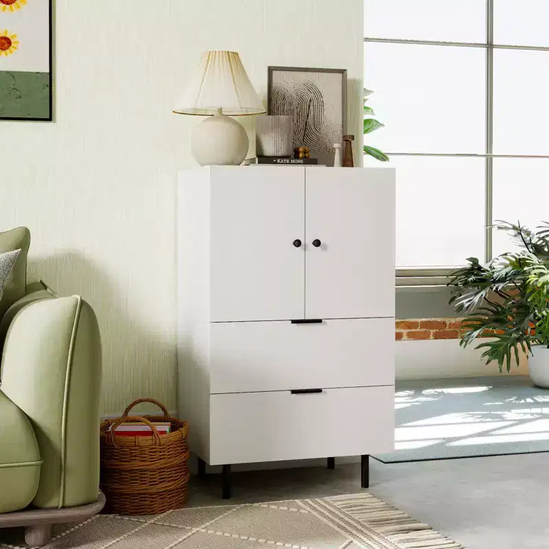 Buffet 2 portes avec tiroirs et meuble de rangement, pieds en métal, pour salon