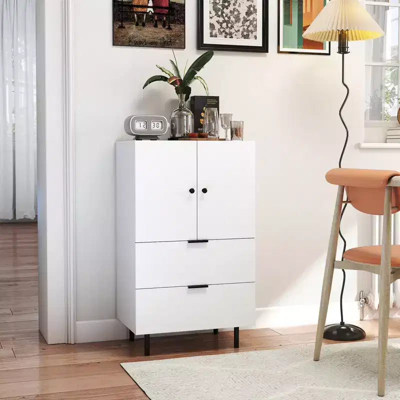 Buffet 2 portes avec tiroirs et meuble de rangement, pieds en métal, pour salon