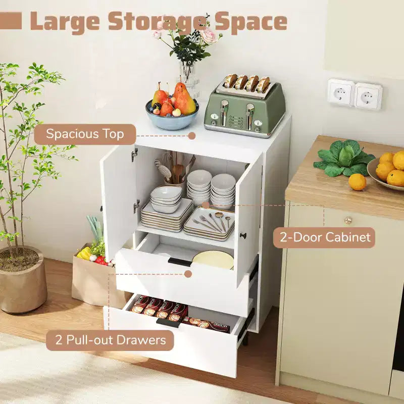 Buffet 2 portes avec tiroirs et meuble de rangement, pieds en métal, pour salon